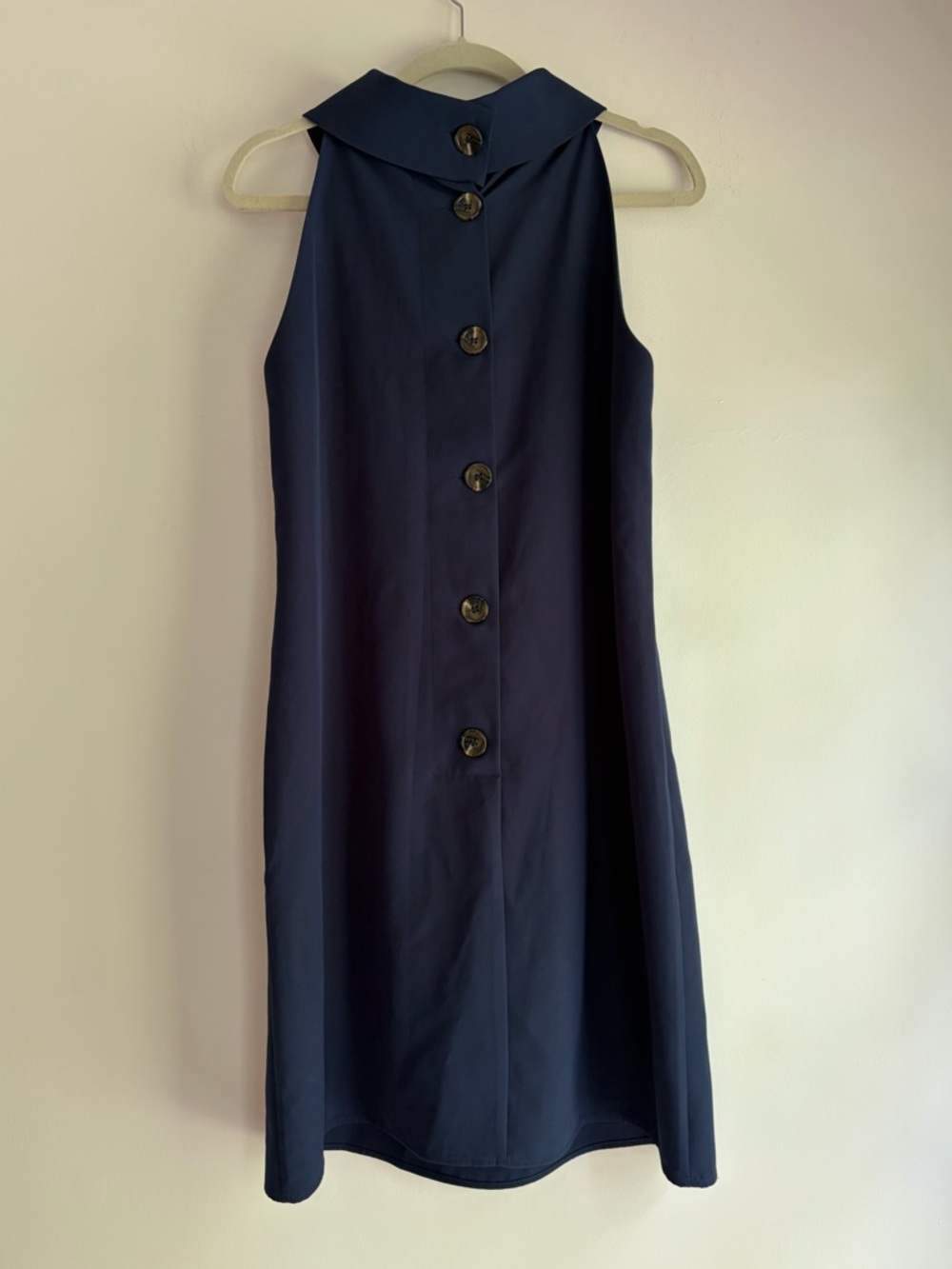STS Sail to Sable Navy Blue Cowl Neck Button Back Sleeveless Shift Dress Size L - Picture 3 of 6